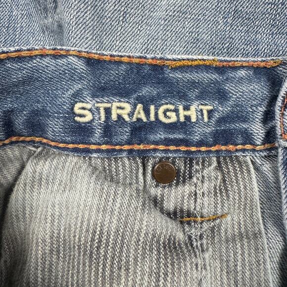 Y2K American Eagle Men’s 34x30 Straight‎ Leg Button Fly Jeans Blue Distressed - Picture 10 of 16